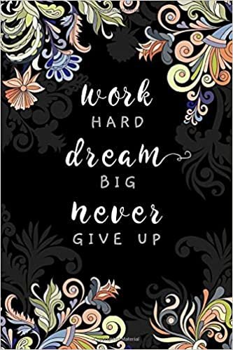 okumak Work Hard, Dream Big, Never Give Up: 4x6 Password Notebook with A-Z Tabs | Mini Book Size | Indian Curl Ornamental Floral Design Black