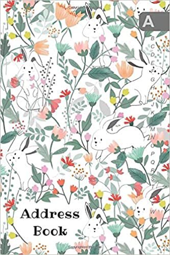 okumak Address Book: 4x6 Mini Contact Notebook Organizer | A-Z Alphabetical Sections | Cute Bunnies in Flower Garden Design White