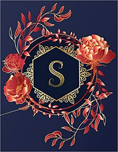 okumak Journal Notebook Initial Letter &quot;S&quot; Monogram: Elegant, Decorative Wide-Ruled Diary. Featuring Unique Red/Peach Roses &amp; leaf design,Navy Blue ... Navy/Gold/Red Rose Initial Letter Monogram)
