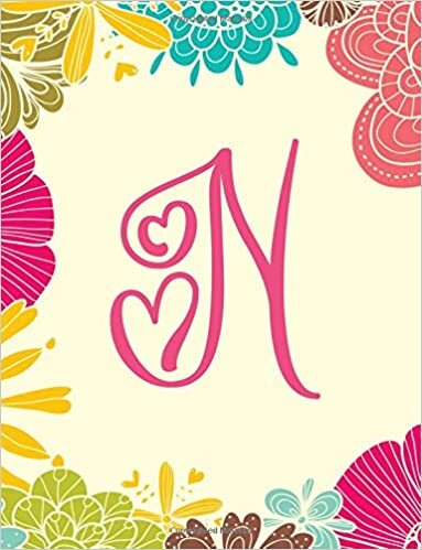 okumak N: Monogram Initial Single Letter N, Composition Notebook, College Ruled Lined Pages Book, Pink Floral Design, 8.5 x 11, Large