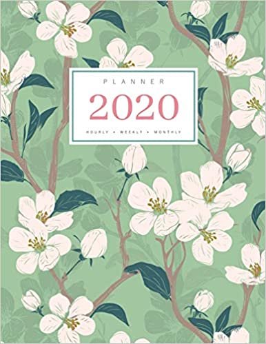 okumak Planner 2020 Hourly Weekly Monthly: 8.5 x 11 Large Notebook Organizer with Hourly Time Slots | Jan to Dec 2020 | Flower Blooming Cherry Tree Design Green