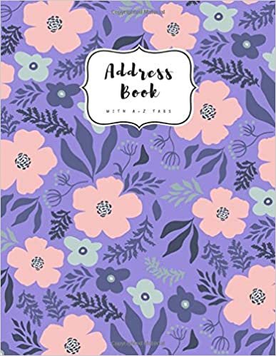 okumak Address Book with A-Z Tabs: A4 Contact Journal Jumbo | Alphabetical Index | Large Print | Cute Illustration Flower Design Blue-Violet