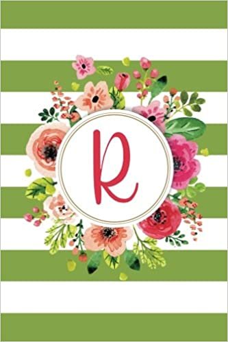 okumak R (6x9 Journal): Lined Writing Notebook with Monogram, 120 Pages – Olive Green Striped with Pink, Orange, Magenta, and Fuchsia Watercolor Flowers (Olive Floral, Band 18): Volume 18