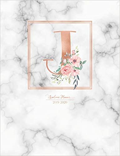 okumak Academic Planner 2019-2020: Rose Gold Monogram Letter J with Pink Flowers over Marble Academic Planner July 2019 - June 2020 for Students, Moms and Teachers (School and College)