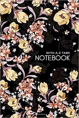 okumak Notebook with A-Z Tabs: 4x6 Lined-Journal Organizer Mini with Alphabetical Section Printed | Elegant Floral Illustration Design Black