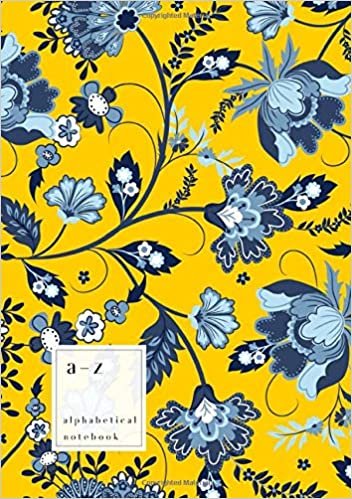 okumak A-Z Alphabetical Notebook: B5 Medium Ruled-Journal with Alphabet Index | Cute Jacobean Floral Leaf Cover Design | Yellow