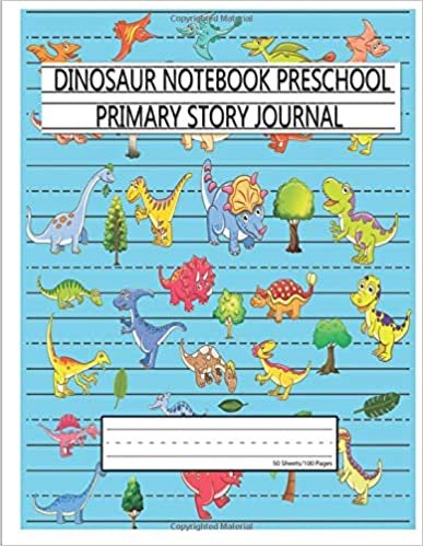 okumak Dinosaur Notebook Preschool - Primary Story Journal: Dotted Midline And Picture Space Volcano Book: Grades K-2 School Exercise Books (Kids Jurassic Composition Notebooks, Wide Ruled Paper, 100 Sheets)