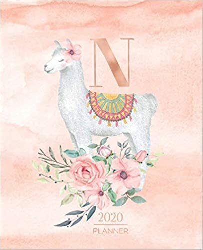 okumak 2020 Planner N: Llama Rose Gold Monogram Letter N with Pink Flowers (7.5 x 9.25 in) Vertical at a glance Personalized Planner for Women Moms Girls and School