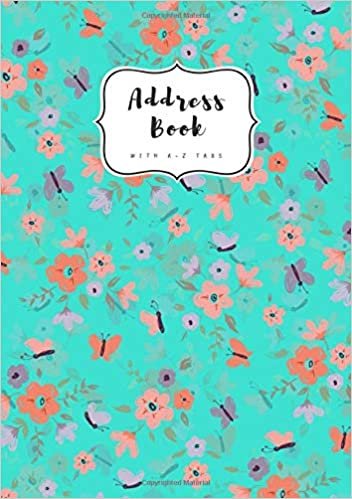 okumak Address Book with A-Z Tabs: B5 Contact Journal Medium | Alphabetical Index | Large Print | Little Flower Butterfly Design Turquoise