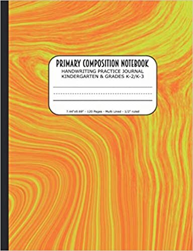 okumak Primary Composition Notebook | Handwriting Practice Journal Kindergarten &amp; Grades K-2/K-3: Handwriting Practice Paper with 3 Lines (Dotted Midline) | ... | Adorable Orange Liquid Color Cover