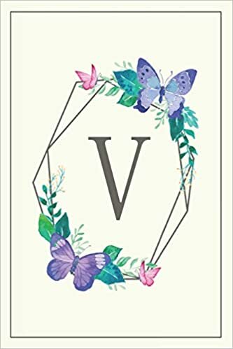 okumak V: Elegant Monogram Initial Blank Lined Journal Notebook for Women and Girls (Butterfly Frame)