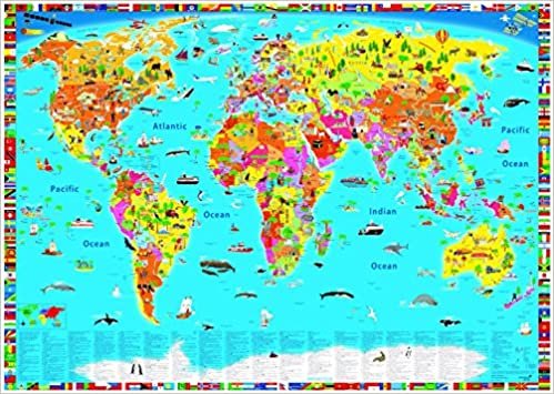 okumak World map kids political illustrated