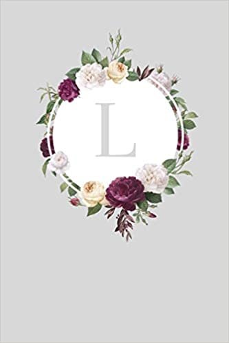okumak L: 110 Sketchbook Pages (6 x 9) | Monogram Sketch Notebook with a Classic Grey Background Vintage Floral Roses and Peonies Design | Personalized Initial Letter | Monogramed Sketchbook