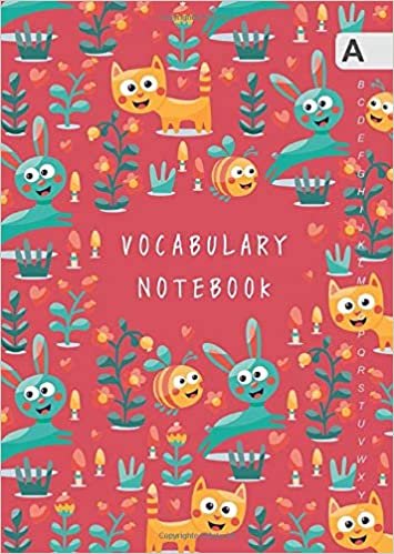 okumak Vocabulary Notebook: B6 Notebook 2 Columns Small with A-Z Alphabetical Tabs Printed | Cute Animal and Flower Design Red