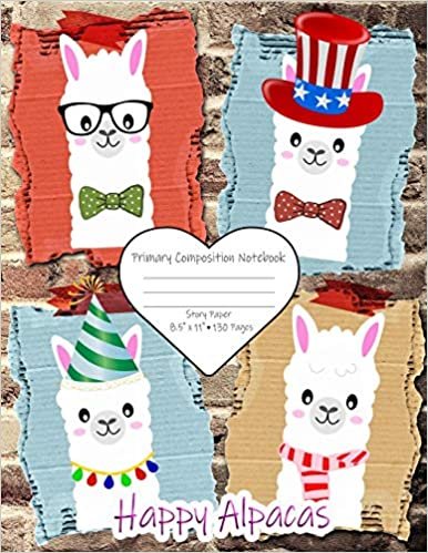 okumak Composition Notebook, Story Paper, Large 8.5x11: Cute Alpaca Design; Primary Ruled With Picture Space Or Box; Draw &amp; Write; For Creative Kindergarten, Elementary Children, Kids; School Supplies, Gift