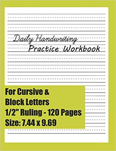 okumak Daily Handwriting Practice Workbook: For Cursive &amp; Block Letters | Default 1/2&quot; Ruling | 120 Pages | Size 7.44x9.69 | Practice Paper with 3 Lines ... | For ABC Kids Kindergarten | Grades K-3