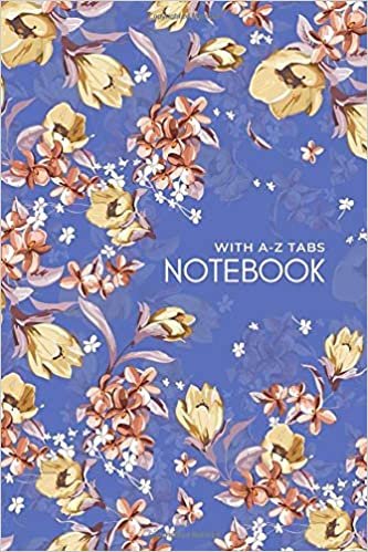 okumak Notebook with A-Z Tabs: 4x6 Lined-Journal Organizer Mini with Alphabetical Section Printed | Elegant Floral Illustration Design Blue