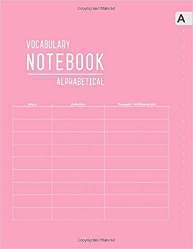 okumak Vocabulary Notebook Alphabetical: 8.5 x 11 Large Notebook 3 Columns with A-Z Tabs Printed | Smart Design Light Pink
