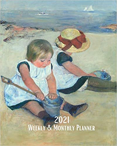 okumak 2021 Weekly and Monthly Planner: Mary Cassatt - Children Playing on the Beach 1884 - Monthly Calendar with U.S./UK/ Canadian/Christian/Jewish/Muslim ... in Review/Notes 8 x 10 in. Painting Artist