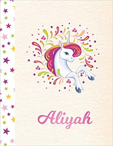 okumak Aliyah: Unicorn Personalized Custom K-2 Primary Handwriting Pink Blank Practice Paper for Girls, 8.5 x 11, Mid-Line Dashed Learn to Write Writing Pages