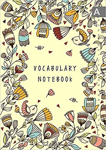 okumak Vocabulary Notebook: A5 Notebook 3 Columns Medium | A-Z Alphabetical Sections | Bird Mini Heart Floral Frame Design Yellow