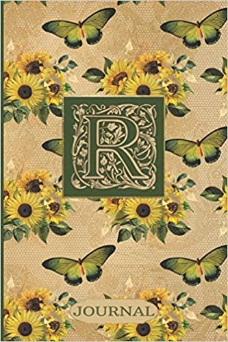 okumak R Journal: Sunflowers and Butterflies Journal Monogram Initial R | Blank Lined and Decorated Interior