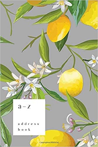 okumak A-Z Address Book: 4x6 Small Notebook for Contact and Birthday | Journal with Alphabet Index | Lemon Flower Leaf Cover Design | Gray