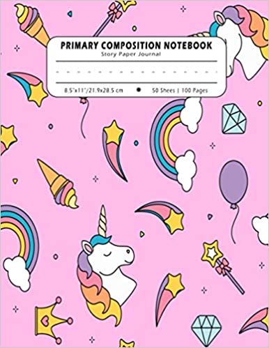 okumak Primary Composition Notebook: Primary Story Journal: Dotted Midline and Picture Space | Grades K-2 Composition School Exercise Book | 100 Story Pages (Cute Unicorn Notebooks For Girls)