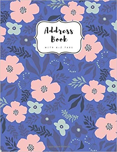 okumak Address Book with A-Z Tabs: A4 Contact Journal Jumbo | Alphabetical Index | Large Print | Cute Illustration Flower Design Blue