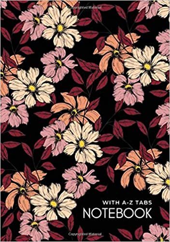 okumak Notebook with A-Z Tabs: B5 Lined-Journal Organizer Medium with Alphabetical Section Printed | Hand-Drawn Flower Leaf Design Black