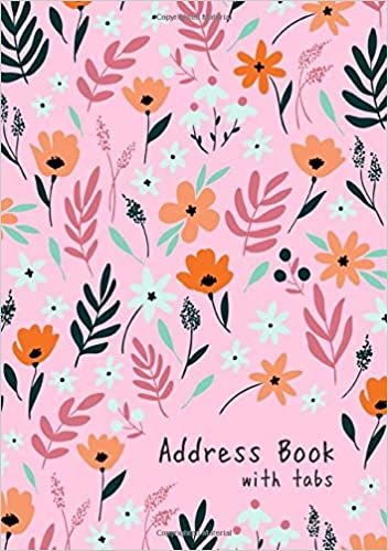 okumak Address Book with Tabs: B5 Medium Contact Notebook Organizer | A-Z Alphabetical Tabs | Large Print | Spring Flower Leaves Design Pink