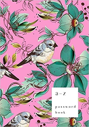 okumak A-Z Password Book: A5 Medium Password Notebook with A-Z Alphabet Index | Large Print Format | Retro Bird Floral Design | Pink