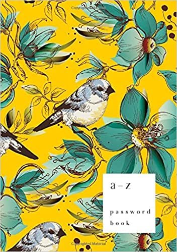 okumak A-Z Password Book: A5 Medium Password Notebook with A-Z Alphabet Index | Large Print Format | Retro Bird Floral Design | Yellow