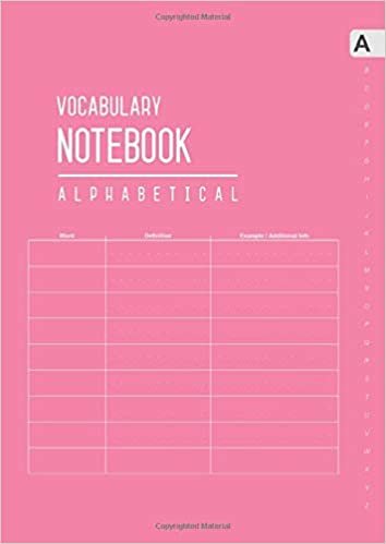 okumak Vocabulary Notebook Alphabetical: A4 Large Notebook 3 Columns with A-Z Tabs Printed | Smart Design Pink