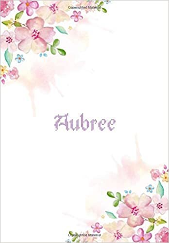 okumak Aubree: 7x10 inches 110 Lined Pages 55 Sheet Floral Blossom Design for Woman, girl, school, college with Lettering Name,Aubree