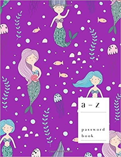 okumak A-Z Password Book: 8.5 x 11 Big Login Notebook with A-Z Alphabet Index | Large Print Format | Mermaid Fish Underwater Design | Purple