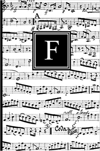 okumak F: Musical Letter F Monogram Music Journal, Black and White Music Notes cover, Personal Name Initial Personalized Journal, 6x9 inch blank lined college ruled notebook diary, perfect bound, Soft Cover