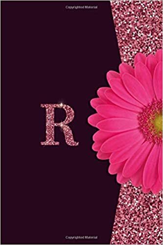 okumak R: Pretty monogram journal with initial letter R Wide Lined notebook / Diary for Girls and Women who love Gerbera flowers and Glitter with pink and purple background║ glossy cover size 6X9