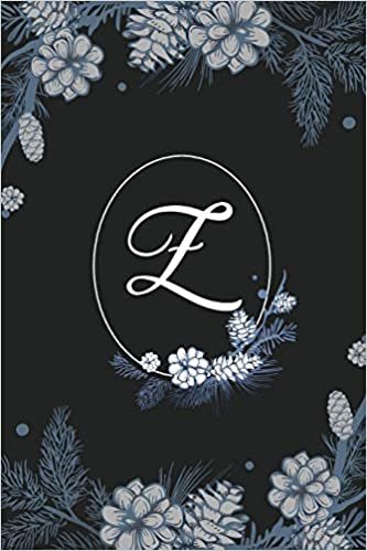 okumak Z: Elegant Black &amp; Blue Stylish Floral Monogram Initial Z Notebook Blank Lined Paper Journal Gift for Women &amp; Girls
