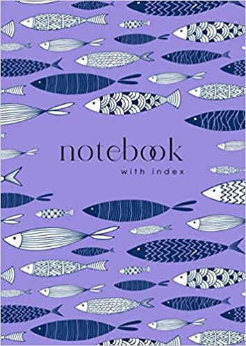 okumak Notebook with Index: A4 Lined-Journal Organizer Large with A-Z Alphabetical Sections | Monochrome Ornamental Fish Design Blue-Violet