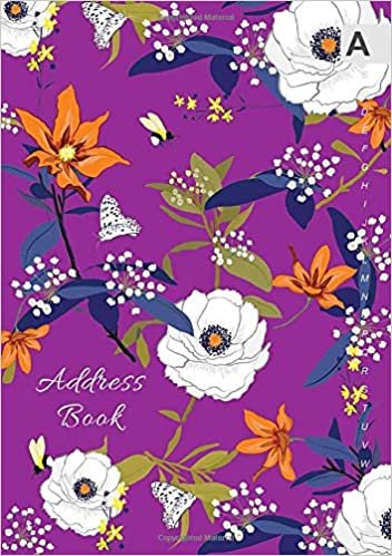 okumak Address Book: A5 Medium Contact Notebook Organizer with A-Z Alphabetical Sections | Pretty Botanical Floral Design Purple
