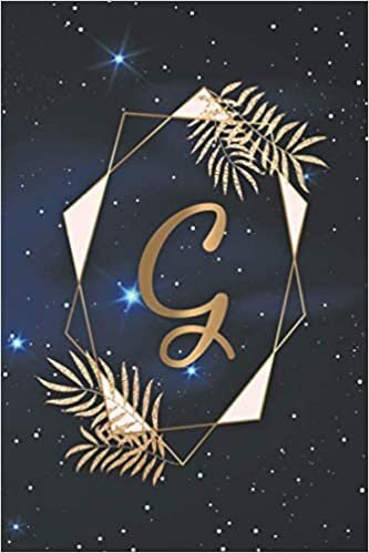 okumak G: Pretty Deep Space Wide Ruled Notebook with Monogram Initial Letter G for Women, Girls &amp; School - Personalized Blank Wide Lined Journal &amp; Diary - Tropical Golden Cosmic Galaxy
