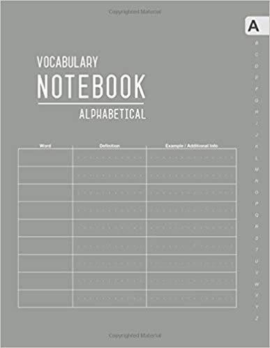 okumak Vocabulary Notebook Alphabetical: 8.5 x 11 Large Notebook 3 Columns with A-Z Tabs Printed | Smart Design Gray