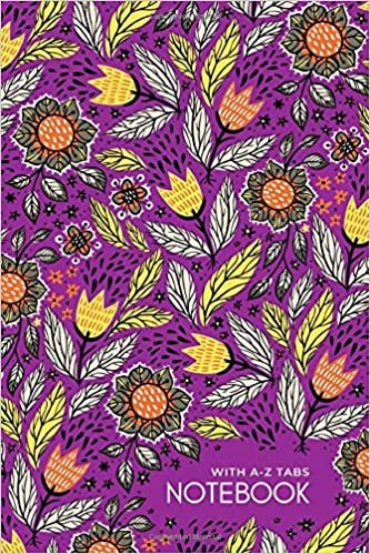 okumak Notebook with A-Z Tabs: 6x9 Lined-Journal Organizer Medium with Alphabetical Sections Printed | Creative Floral Leaf Design Purple