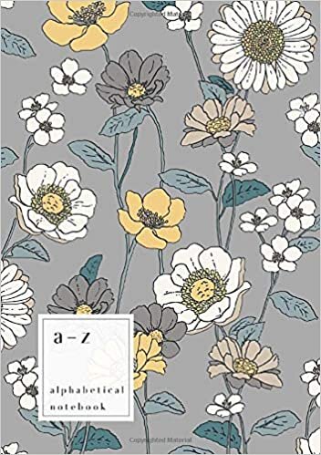 okumak A-Z Alphabetical Notebook: A5 Medium Ruled-Journal with Alphabet Index | Pretty Drawing Floral Cover Design | Gray