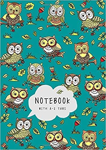 okumak Notebook with A-Z Tabs: A5 Lined-Journal Organizer Medium with Alphabetical Section Printed | Cute Owl Floral Design Teal