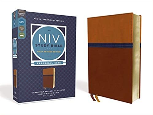 okumak NIV Study Bible, Fully Revised Edition, Personal Size, Leathersoft, Brown/Blue, Red Letter, Comfort Print