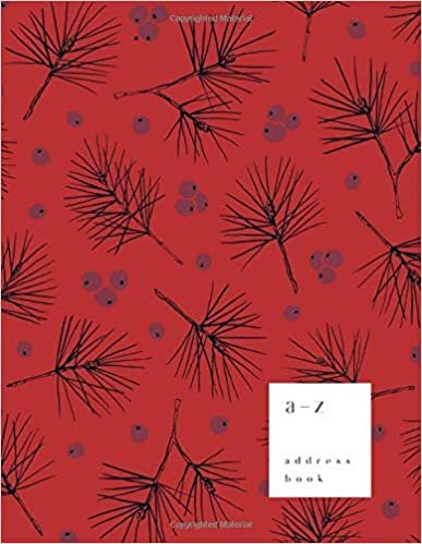 okumak A-Z Address Book: 8.5 x 11 Large Notebook for Contact and Birthday | Journal with Alphabet Index | Pine Tree Berry Design | Red