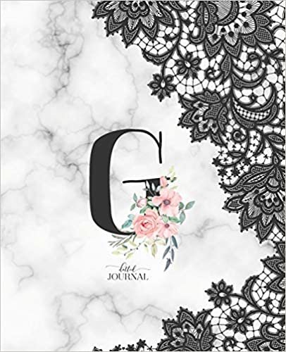 okumak Dotted Journal: Dotted Grid Bullet Notebook Journal Marble Black Lace Monogram Letter G with Pink Flowers (7.5” x 9.25”) for Women Teens Girls and Kids