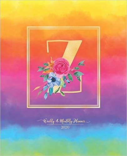 okumak Weekly &amp; Monthly Planner 2020 Z: Rainbow Colorful Watercolor Monogram Letter Z with Flowers (7.5 x 9.25 in) Vertical at a glance Personalized Planner for Women Moms Girls and School